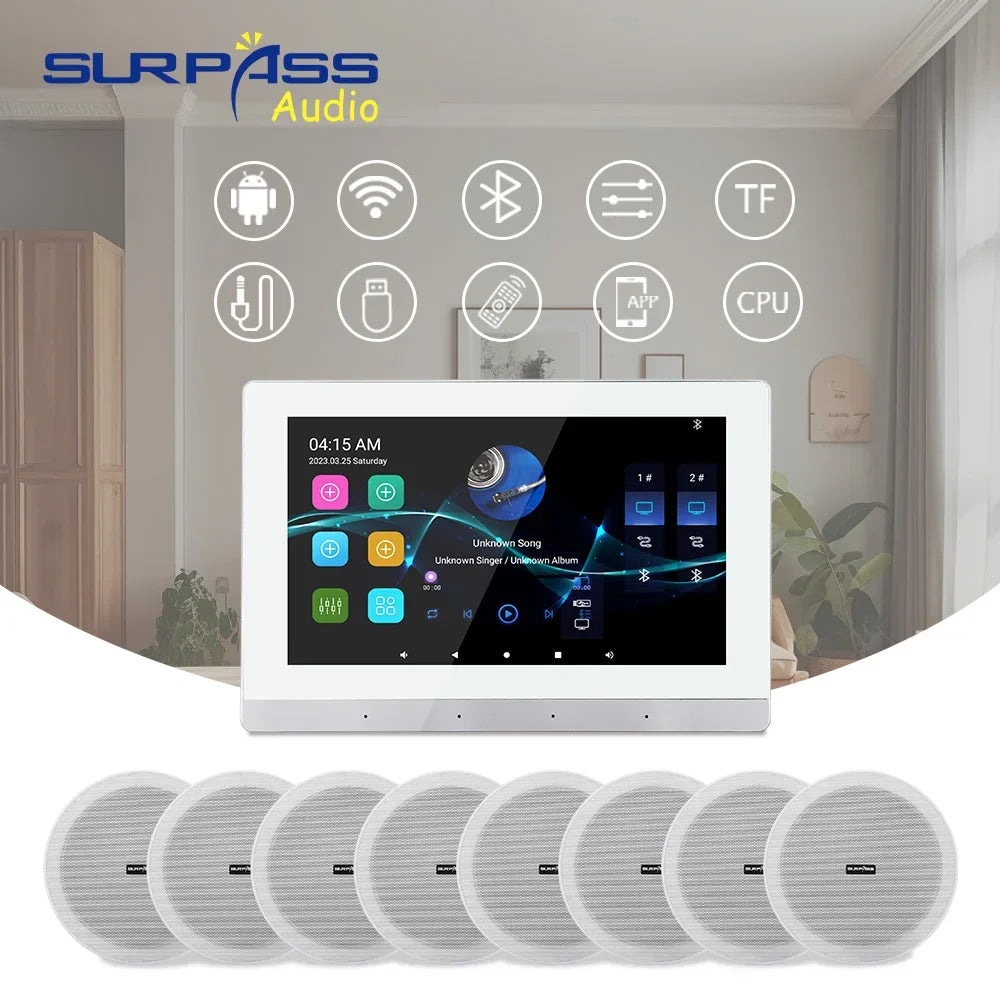 Home Theater Smart Audio WiFi Bluetooth Touch Screen Android11 Wall Amplifier Two Zone with HiFi Coaxial Speaker Set for Kitchen