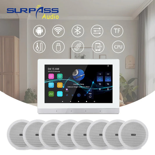 Home Theater Smart Audio WiFi Bluetooth Touch Screen Android11 Wall Amplifier Two Zone with HiFi Coaxial Speaker Set for Kitchen