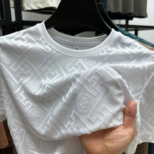 New Brand Ice Silk Breathable Short Sleeve Men O-neck Tops Fashion Designer 2024 Summer Cool Comfortable T-shirt Men's Clothing