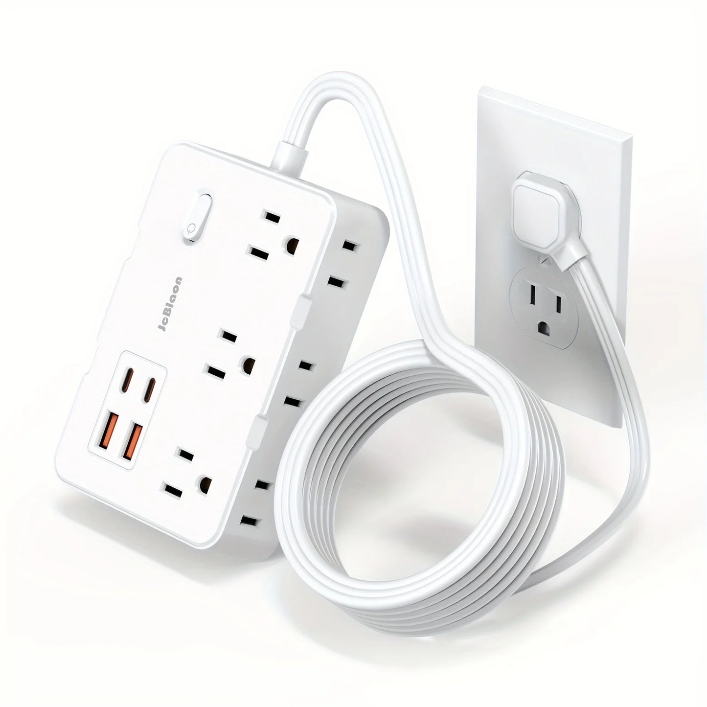 Surge Protector Ultra Thin Flat US Plug with 6 Widely Outlets 4 USB Ports,5ft Extender Cable,Power Strip Adapter for Home Office