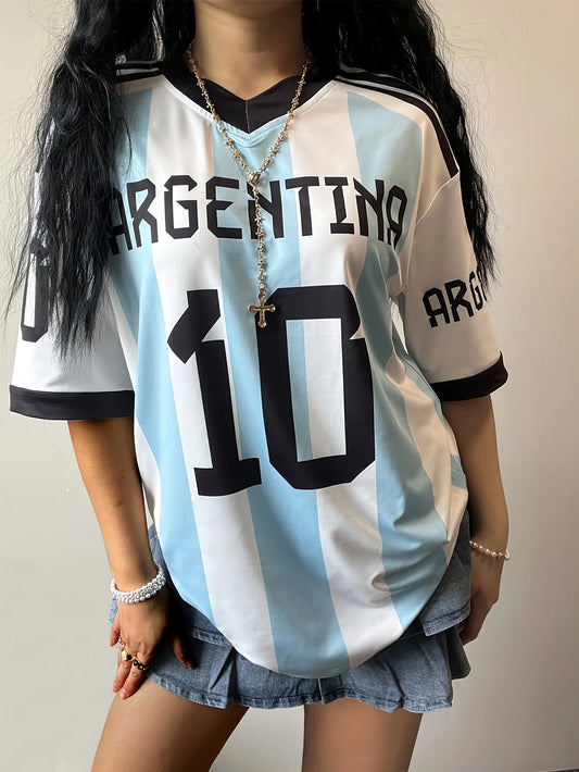 25 New Summer Argentina 10 Pattern Printed Women Casual Fashion T-shirt Women Sports T-shirt Quick Drying and Comfortable