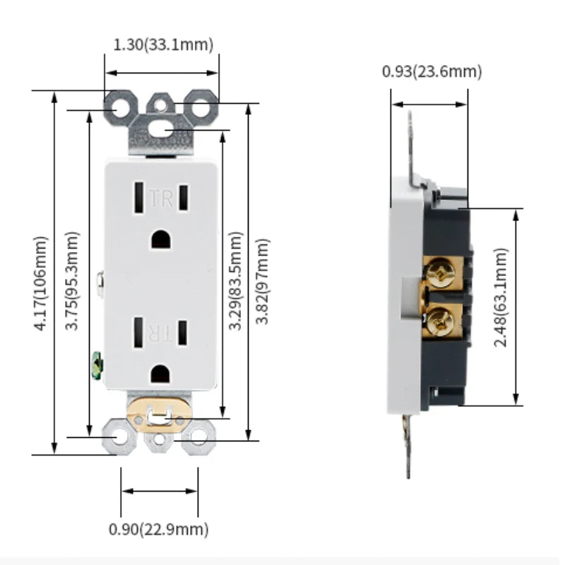 15 Amp 20Amp 125V American Standard Wall Socket Decorative 6 Pins Receptacle Outlet
