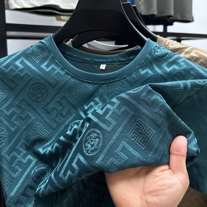 New Brand Ice Silk Breathable Short Sleeve Men O-neck Tops Fashion Designer 2024 Summer Cool Comfortable T-shirt Men's Clothing