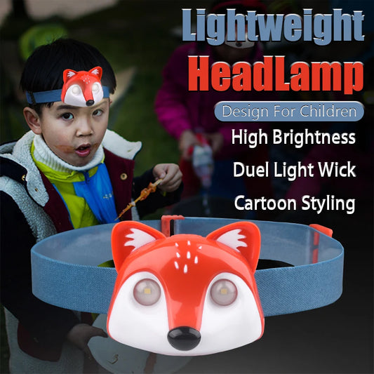 Rechargeable Kids LED Headlamps Fox Raccoon Cute Animal Headlight with 3 Modes Head Torch Outdoor Camping Lantern for Kids Gift