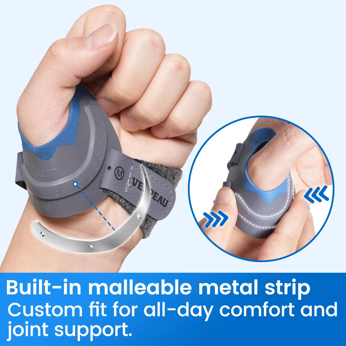 VELPEAU CMC Thumb Brace with Shape-memory Restriction Splint, CMC Joint Stabilizer for Basal Thumb Arthritis and Pain Relief
