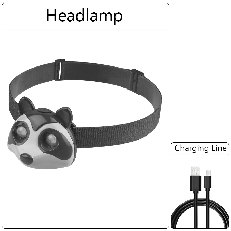 Rechargeable Kids LED Headlamps Fox Raccoon Cute Animal Headlight with 3 Modes Head Torch Outdoor Camping Lantern for Kids Gift