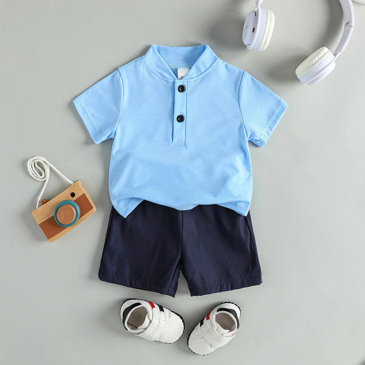2PCS Infant Baby Boy Clothes Set White Short Sleeves T-shirt Shorts  Summer Daily Casual Outfit for Toddler Suits
