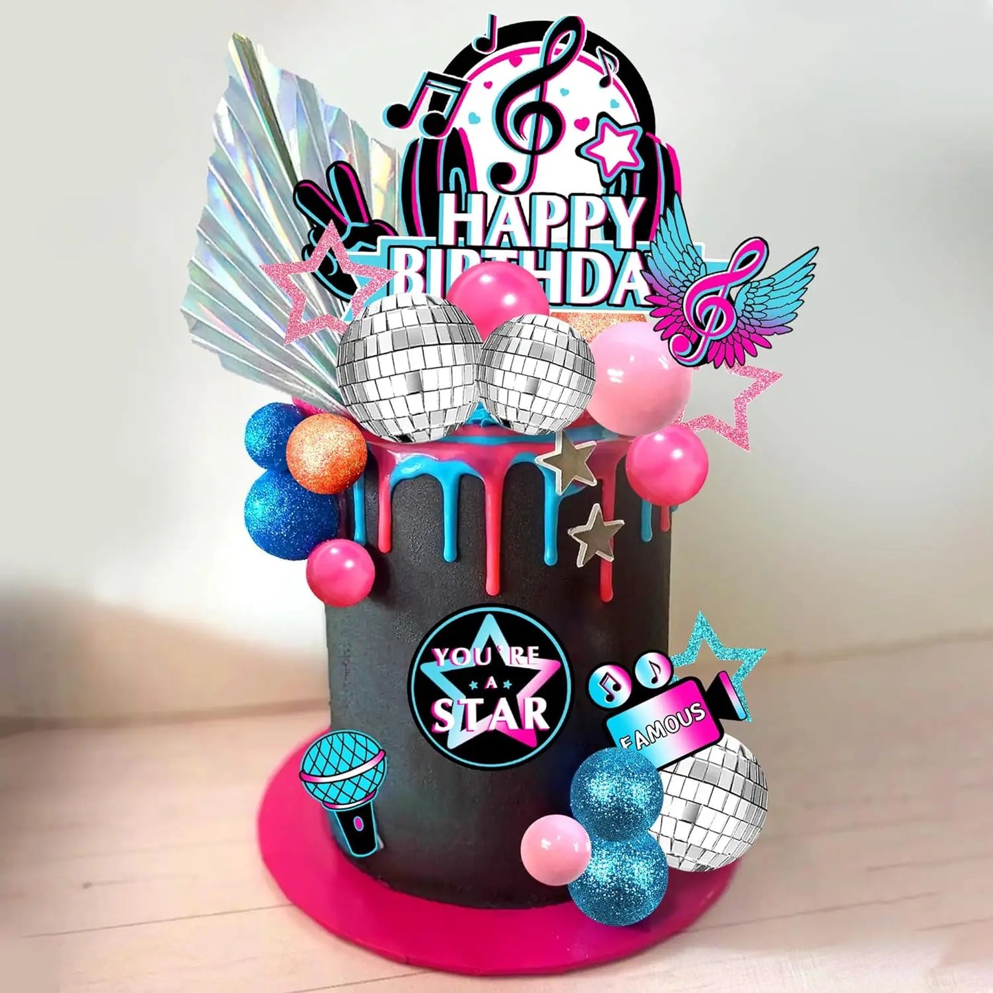 Musical Cake Toppers Set - Reusable Star & Microphone Decor for Karaoke Theme Birthday, Baby Shower Party Supplies