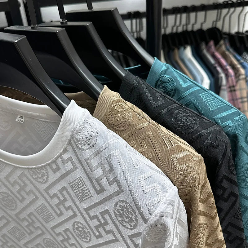 New Brand Ice Silk Breathable Short Sleeve Men O-neck Tops Fashion Designer 2024 Summer Cool Comfortable T-shirt Men's Clothing