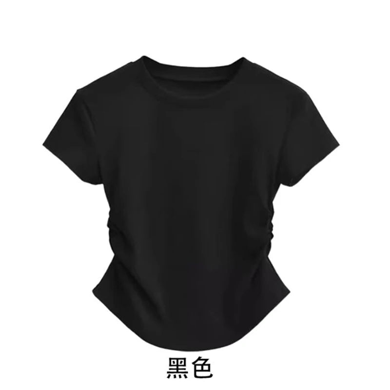 Summer 100% Cotton O Neck Sexy T Shirt Women Fashion Solid Color White Short Sleeve Tops Casual Skinny Slim Pullover Street Y2k